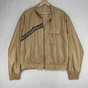 Vintage Goodyear Racing Gold Bomber Jacket Windbreaker Official Racing Apparel